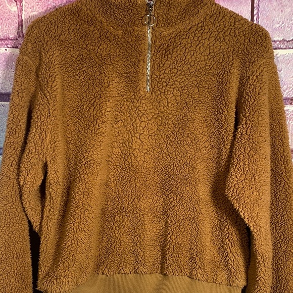 Weekend Edition Sherpa Quarter Zip Pullover Medium Mustard Cozy Fleece Sweater - Picture 4 of 10